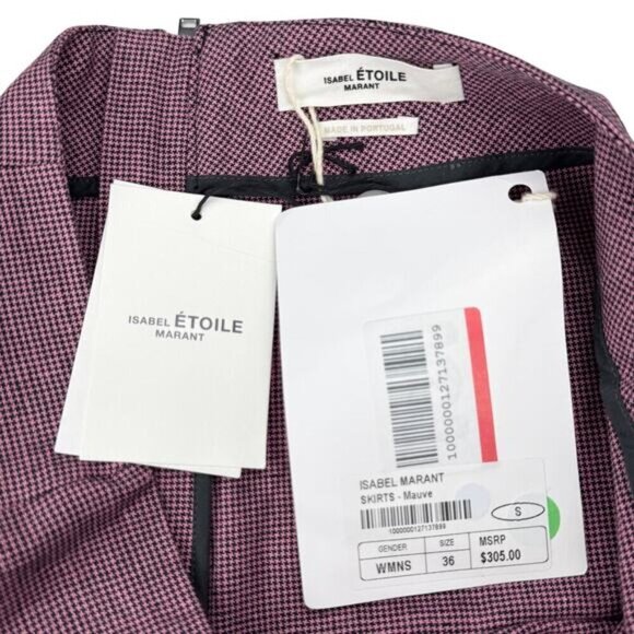 NWT ISABEL MARANT ETOILE Ines Houndstooth Linen Blend Skirt Sz 4 Mauve - Picture 4 of 8